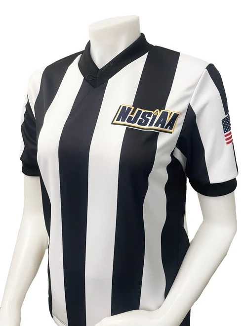 New Jersey NJSIAA Body Flex® Women's 2 1/4" Stripe Basketball Referee Shirt 1 New Jersey NJSIAA Body Flex® Women's 2 1/4" Stripe Basketball Referee Shirt