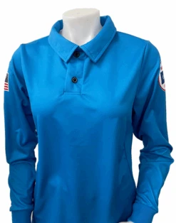 Kansas KSHSAA Women's Long Sleeve Bright Blue Volleyball Referee Shirt With Flag